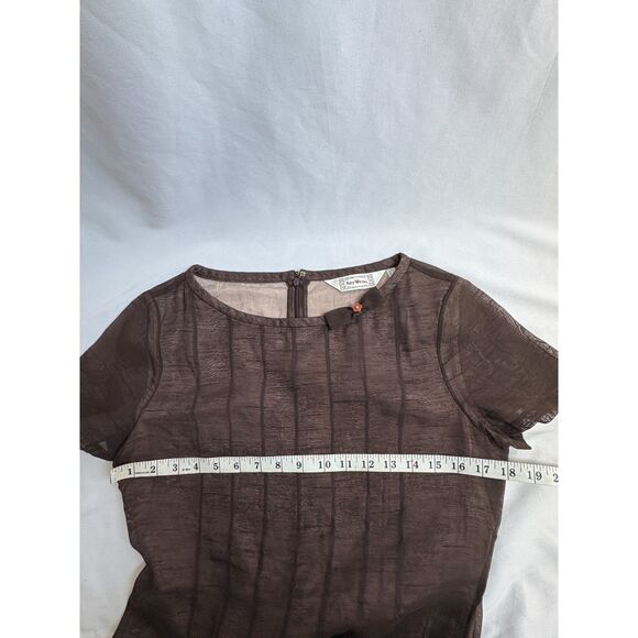 Vintage Key Wear Brown Mini Dress Size L Retro Bow Detail Earthy Feminine - Picture 10 of 11